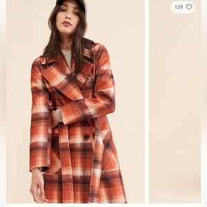 Anthropologie  NVLT Plaid Belted Fall Colors Combo Double Breasted Oversized